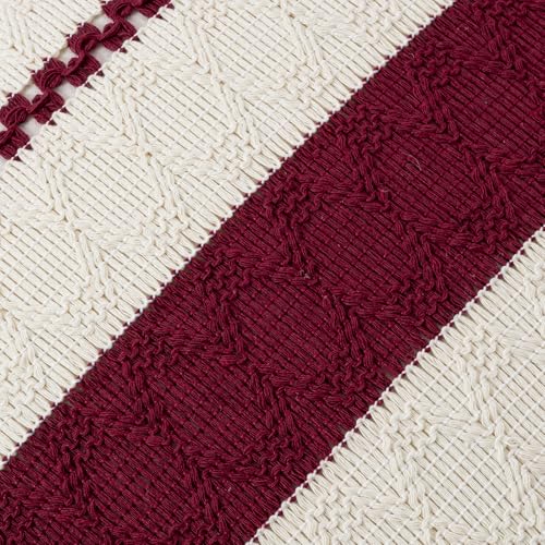 Fancy Homi Set of 2 Burgundy Boho Decorative Throw Pillow Covers 16x16 Inch for Couch Bed Sofa, Aesthetic Modern Farmhouse Christmas Room Decor, Soft Cotton Cute Textured Wind Red Cushion Case - color: Burgundy, size: 16" x 16" (Pack of 2)