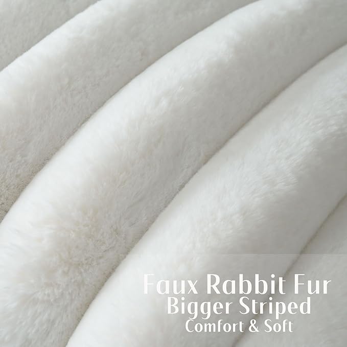 FUTEI Cream White Decorative Throw Pillow Covers 12x20 Inch Set of 2, Square Soft Faux Rabbit Fur Thick Striped Lumbar Pillow Case,Spring Home Decor for Couch Bed Living Room