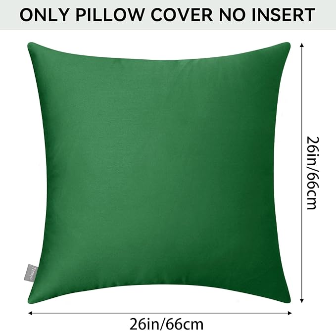 Thmyo 4-Pack 100% Cotton Comfortable Solid Decorative Throw Pillow Case Square Cushion Cover Sublimation Blank Pillow Covers DIY Throw Pillowcase for Sofa Couch(26x26 inch/ 66x66cm,Christmas Green)
