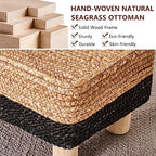 Wimarsbon Natural Seagrass Footstool Ottoman Rectangular Footrest Pouf Ottomans with Wooden Legs Hand Weave Step Stool for Living Room Bedroom Entryway Black - color: Black, size: 12"D x 16.5"W x 9.5"H