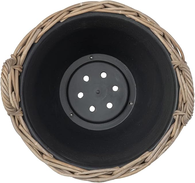 Kouboo Rattan Kobo Indoor Outdoor Planter Basket with Ear Handles Plastic Pot Large 5 Gallon Soil Capacity