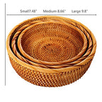 Hadewoven Round Rattan Fruit Basket Wicker Food Tray Weaving Storage Holder Dinning Room Bowl, 10 Inch Woven Bread Basket Key Bowls with 4”Wall for Table, Countertop (Large 9.8") - size: Large 9.8"