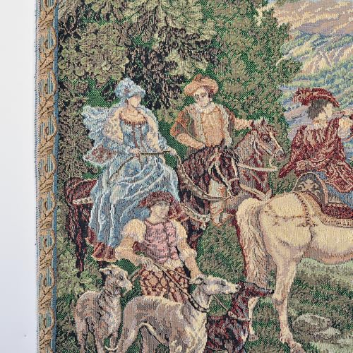 AureoMadis Medieval Vintage Tapestry Wall Hanging - Botticelli's Spring Art Replica, Jacquard Woven Aesthetic Set with Tassels, Telescopic Rod, Rope & Hooks for Bedroom & Living Room Decor (42"x27") (Earthy：Hunting Scene-Finished Edges) - color: Earthy：Hu