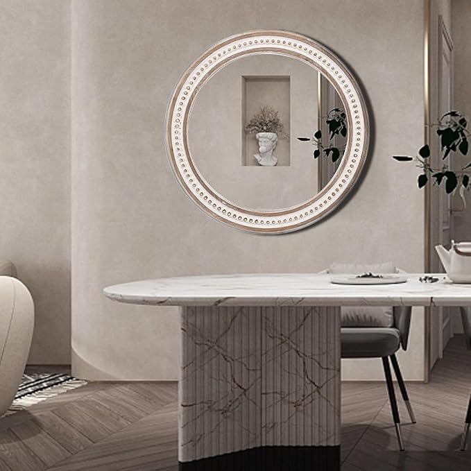 30 Inches Farmhouse Large Round Wall Mirrors Wooden, Rustic Decorative Circle Mirror for Bathroom Over Sink, Bedroom, Living Room, Entryway