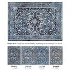 Bloom Rugs Caria Washable Non-Slip 7 ft Runner - Blue/Charcoal Traditional Runner for Entryway, Hallway, Bathroom, and Kitchen - Exact Size: 2'6" x 7' - color: Blue / Charcoal, size: 2'6" x 7' (Runner)