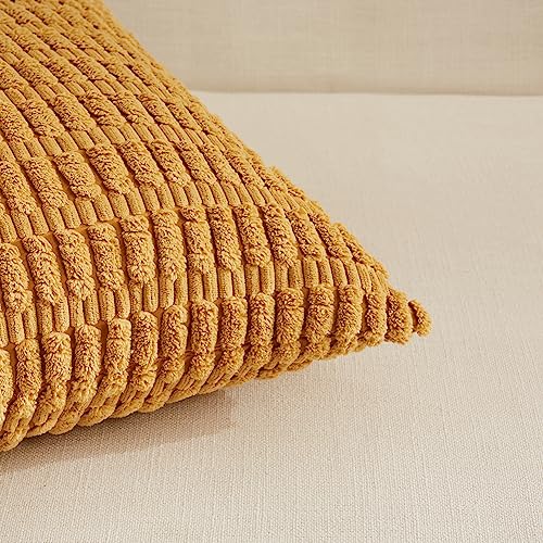Fancy Homi Decorative Throw Pillow Covers for Bed Couch Bedroom Bench, Soft Lumbar Corduroy Solid Pillow Case, Rustic Farmhouse Boho Room Décor, 20" x 12" (Pack of 1), Mustard Yellow - color: Mustard Yellow, size: 20" x 12" (Pack of 1)