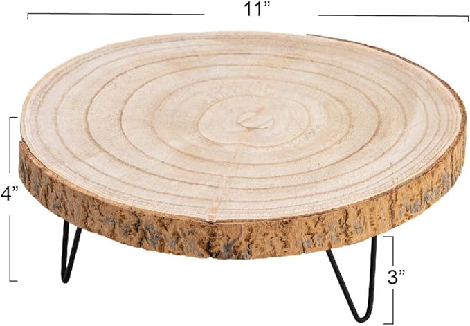 Creative Co-Op Large Paulownia Wood Pedestal with Metal Legs