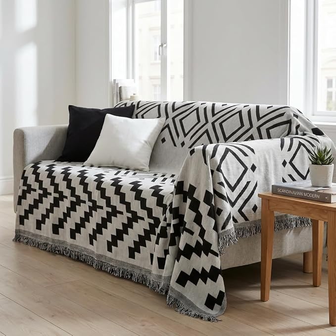 amorus Bohemian Throw Blankets,Throw Blanket Chenille Jacquard Tassels Soft Throws Cover for Couch, Bed,Outdoor Camping Picnic Car Travel Warm & Cozy for Seasons, Pattern I(71"*90")