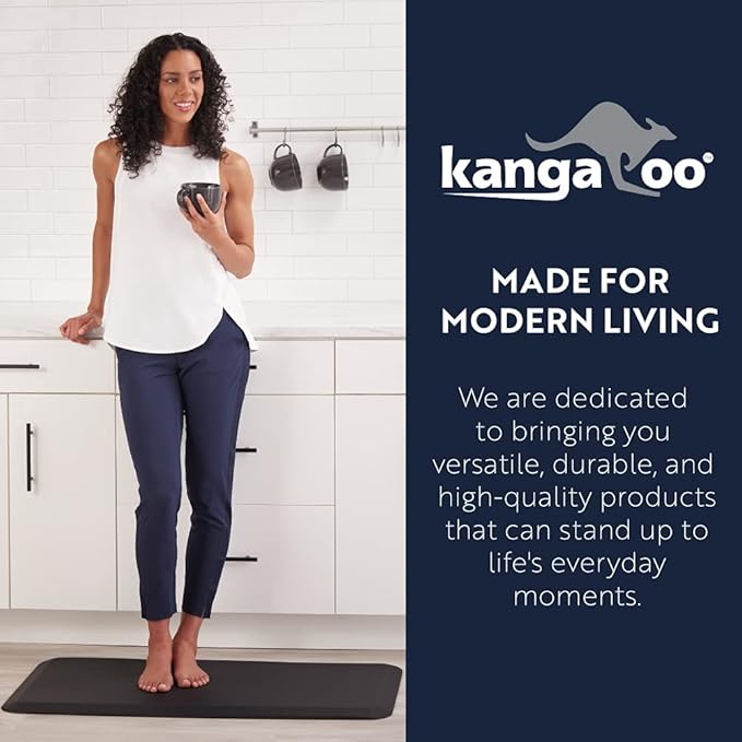 KANGAROO Thick Ergonomic Anti Fatigue Kitchen Mats for Floor, Cushioned Standing Office Desk Mat, Waterproof Scratch Resistant Topside, Supportive All Day Foot Comfort Padded Foam Rugs, 20x32, Black