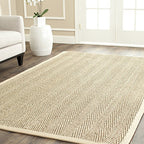 Safavieh Area Rug 6x8 - Natural Fiber Collection - Natural & Beige, Seagrass, Herringbone Pattern with Border (NF115A) - color: Natural/Beige, size: 6' x 8' (Rectangular)