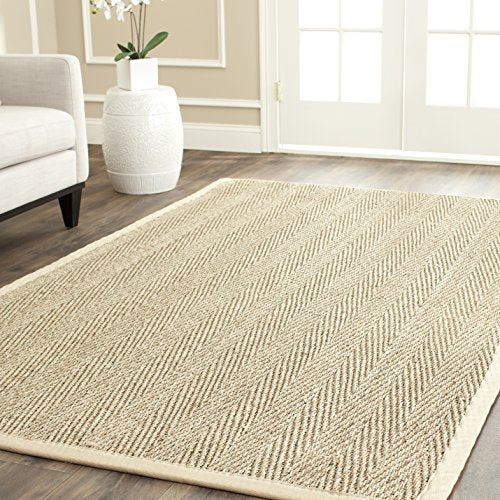 Safavieh Area Rug 6x8 - Natural Fiber Collection - Natural & Beige, Seagrass, Herringbone Pattern with Border (NF115A) - color: Natural/Beige, size: 6' x 8' (Rectangular)