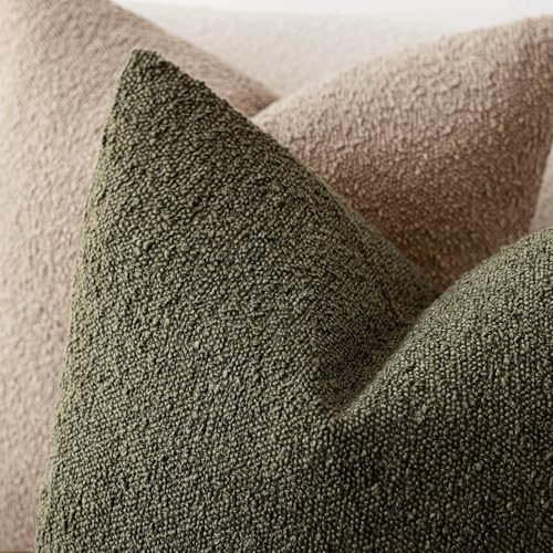 Foindtower Set of 2, Decorative Textured Boucle Throw Pillow Covers Accent Solid Pillow Cases Neutral Soft Cozy Couch Cushion Case for Chair Sofa Bedroom Living Room Home Decor 16x16 Inch Moss Green - color: Moss Green, size: 16" x 16" (Pack of 2)