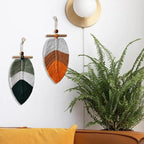 Boho Macrame Leaves Hanging Wall Decor (2set), Bohemian Woven Leaf Tapestry, Bohemian Tassels Decorations for Spring Nursery Bedroom Living Room