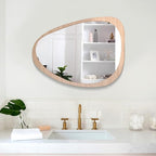 Asymmetrical Wood Frame Wall Mirror, Irregular Organic Decorative Wall-Mounted Mirror for Living Room, Bedroom & Entryway, Modern Mid-Century Boho Accent Mirror 24" x 35"