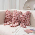 2Pcs Leopard Print Bow Throw Pillow Furry Bow Plush Pillows Cute Flower Plush Pillow Cheetah Home Decor Stuffed Bow Lumbar Pillow for Bed Couch Living Room Decor (Pink, 16in)