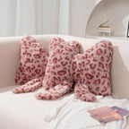 2Pcs Leopard Print Bow Throw Pillow Furry Bow Plush Pillows Cute Flower Plush Pillow Cheetah Home Decor Stuffed Bow Lumbar Pillow for Bed Couch Living Room Decor (Pink, 16in)