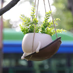 bestbear Hanging Swing Chair Planter Pot Resin Smiley Face Planter for Indoor Outdoor Plant Cute Head Flower Pots for String of Pearls Plant Live Unique IdeaI for Mother Day, Christmas (Large)