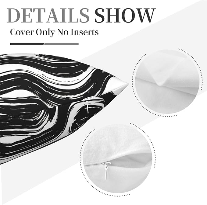 Abstract Black and White Brush Stroke Throw Pillow Covers 18x18 Set of 2, Modern Geometric Art Cushion Cases, Minimalist Boho Decorative Pillowcases for Farmhouse Sofa Couch Living Room Bedroom Decor