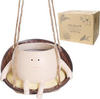 Hanging Swing Chair Planter Pot Resin Smiley Face Planter for Indoor Outdoor Plant Cute Head Flower Pots for String of Pearls Plant Live Unique Gift IdeaI for Mother Day, Christmas (Small)