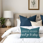Decorative Throw Pillow Covers 12x20 Inch Set of 2 – Dusty Teal Christian Lumbar Pillowcase – Give It to God and Go to Sleep/Relax God’s Got This – Faith Bedroom Bed Decor
