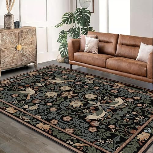 Boho Rug 3'x5',Washable Area Rugs for Bedroom Living Room Entryway Bedside,Small Farmhouse Bohemian Botanical Distressed Non Slip Carpet,Black Floral Bird - color: Black Floral Bird, size: 3'x5'