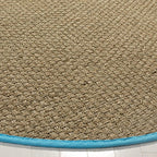 SAFAVIEH Area Rug 6' Round - Natural Fiber Collection - Natural & Turquoise, Seagrass, Basketweave Pattern with Border (NF114S) - color: Natural/Turquoise, size: 6' (Round)