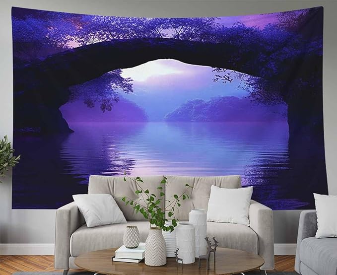 EMMTEEY Landscape Tapestry Romantic Purple Lake 60X50 Inch Ceiling Tapestry Wall Art Hanging Tapetries for Bedroom Living Room Dorm Décor