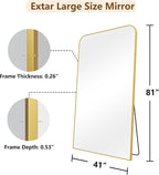 Koonmi Full Length Mirror, 81"x41" Mirror Full Length with Stand, Gold Domed Top Square-Edged Floor Mirror with Aluminum Alloy Frame for Bedroom Living Room