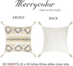 Merrycolor Boho Throw Pillow Covers 18x18 with Tassels White and Grey Decorative Throw Pillows Woven Tufted Pillowcase Modern Accent Bohemian Square Cushion Covers for Couch Sofa Bedroom Living Room
