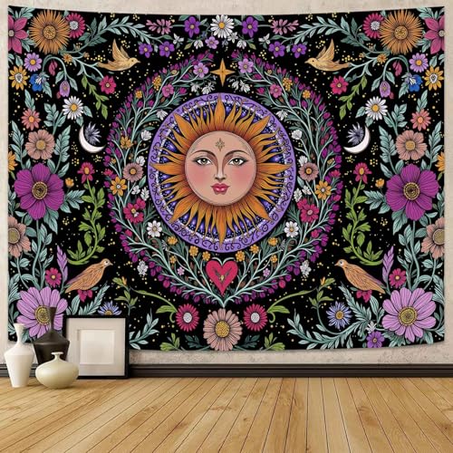 Kanuyee Mystical Sun Face Wall Tapestry, Bohemian Nature Tapestries for Room Decor, Artistic Tapestry 80"x60" - color: Orange Purple, size: 80"L x 60"W