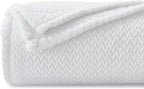 NEWCOSPLAY Super Soft King Blanket White Premium Silky Flannel Fleece Leaves Pattern Lightweight Bed Blanket All Season Use (White, King(90"x110"))