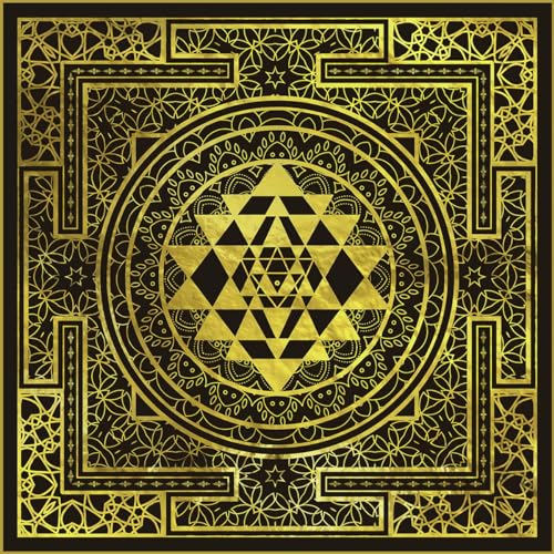 SHRAPHY Golden Sri Yantra Tapestry 60x60 Inches Mandala Sacred Geometry Decor Tapestry Yoga Meditation Spiritual Tapestries for Room Bedroom GTHYUH566
