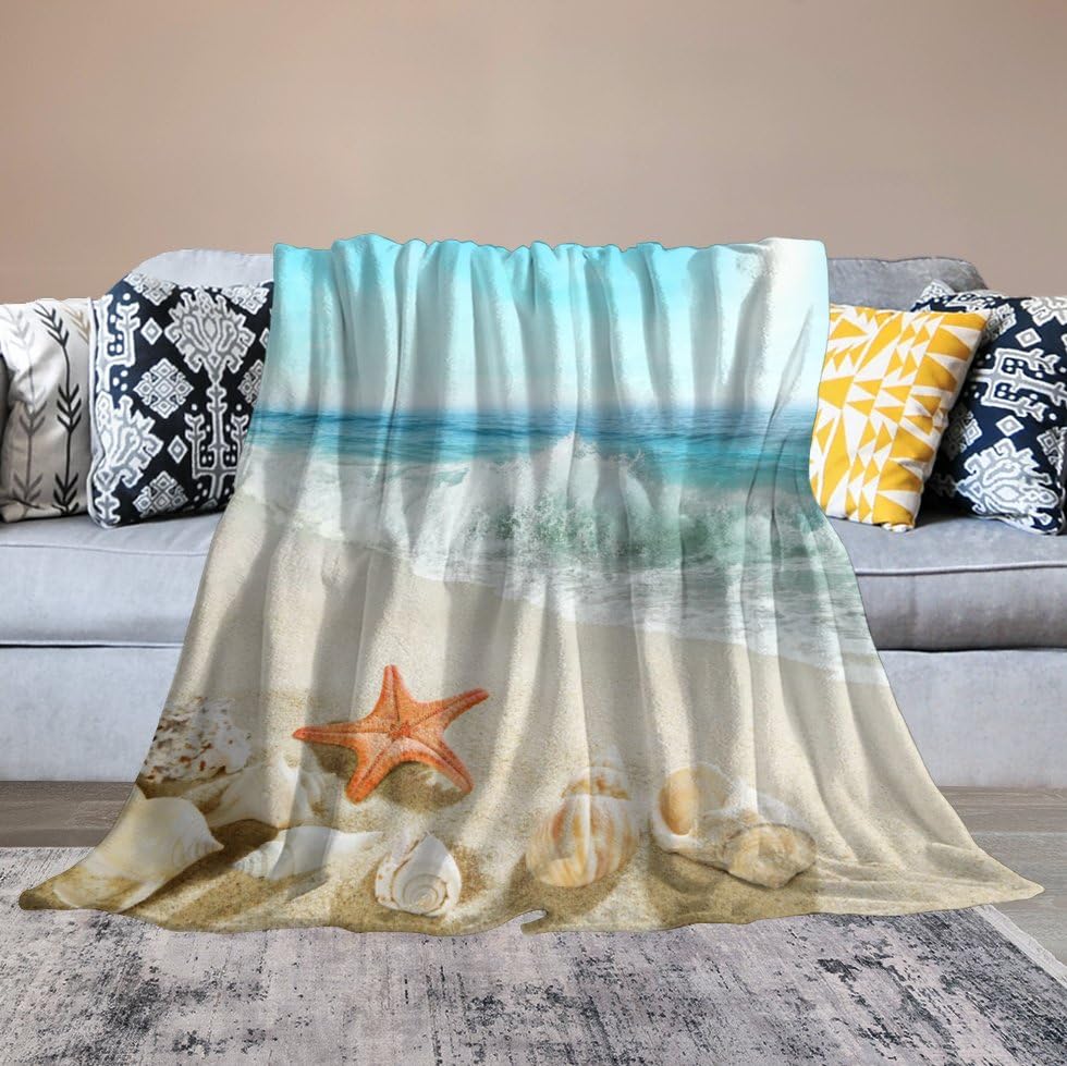Starfish Blanket,Leisure Summer Beach Waves Starfish Seashells Ocean Print Blanket for Couch Sofa Bed Decorative Gifts 30x40 - color: Blanket-17, size: 30"x40"