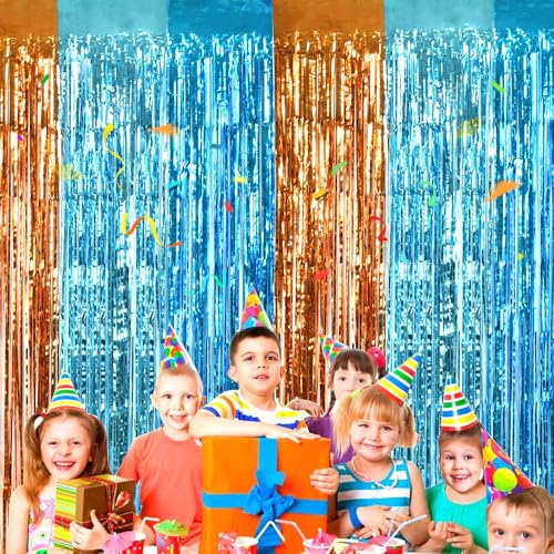 TONIFUL Orange Blue Door Streamers,Blue and Orange Photo Booth Backdrop Metallic Streamers Foil Fringe Curtain for Birthday,New Year,Graduation,Grad,Bachelorette Party Streamers Decoration - color: Orange Blue