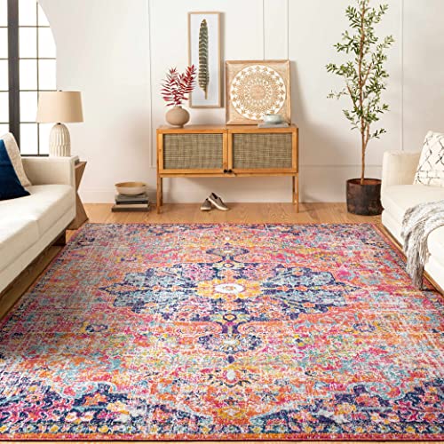 Hauteloom Kaleidoscope Boho Colorful Area Rug for Living Room, Bedroom Area Rug - Traditional Vintage Medallion Carpet - Orange, Purple, Magenta, Teal - 5'3" x 7'3" - color: White, Mustard, Teal / Shueyville, size: 5'3" x 7'3" (Rectangular)