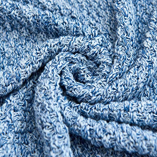 Longhui bedding 100% Cotton Knitted Throw Blanket – Blue White, Soft & Cozy, Machine Washable, 51"x63" – Perfect for Living Room, Couch, Sofa, Bed or Travel - color: Blue White, size: 51" x 63", Standard