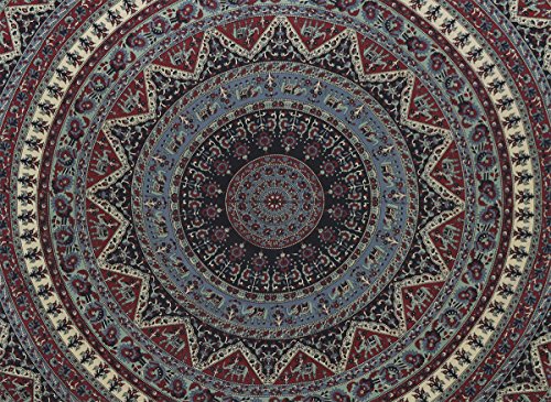 Popular Handicrafts Wall Hanging Tapestry For Bedroom Hippie Mandala Bohemian Psychedelic Intricate Floral Design Indian Bedspread Magical Thinking Tapestry 84x54 Inches,(215x140cms) Light Green Red - color: Light Green Red, size: 84"L x 54"W