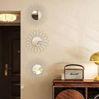 3 Pack Metal Mirrors for Wall Sunburst Wall Mirrors Home Décor Decorative Hanging Wall Art for Living Room Bedroom Entryway (White, Flower+Sunburst)