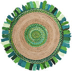 SAFAVIEH Cape Cod Collection Area Rug - 3' Round, Green & Natural, Handmade Boho Fringe Jute & Cotton, Ideal for High Traffic Areas in Living Room, Bedroom (CAP701Y) - color: Green/Natural, size: 3' (Round)
