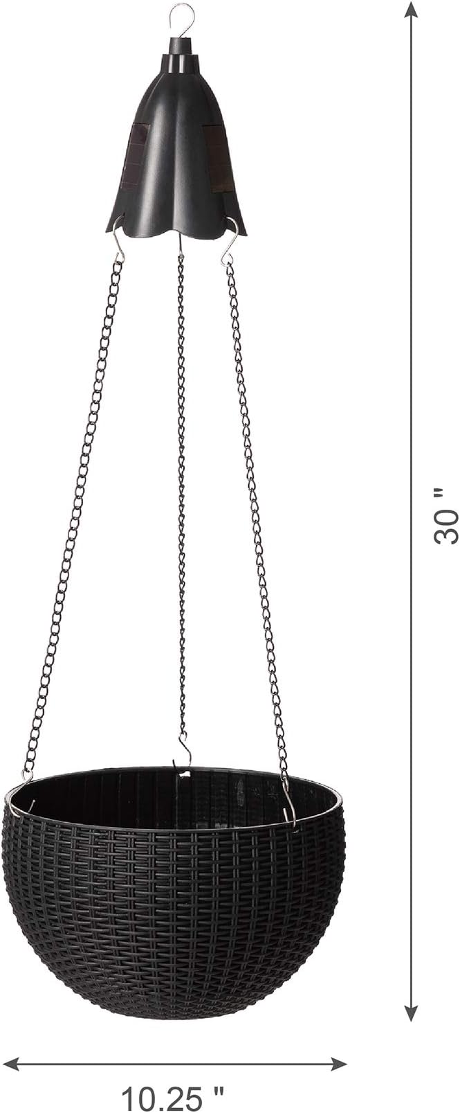 Glitzhome 30" H Hanging Planter with Solar Lights, Black Plastic Garden Planting Pot for Patio Front Porch Balcony or Inside Home, Set of 2