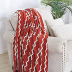 BOURINA Fluffy Chenille Knitted Fringe Throw Blanket Lightweight Soft Cozy for Bed Sofa Chair Throw Blankets, Rust 50" x 60" - color: A-rust, size: 50"×60"