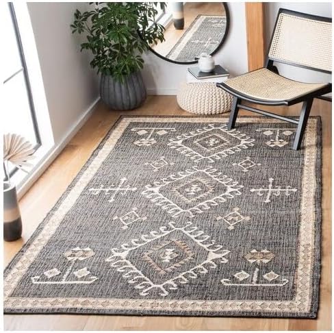 SAFAVIEH Kilim Collection Area Rug - 3' Square, Black & Ivory, Handmade Flat Weave Jute, Ideal for High Traffic Areas in Living Room, Bedroom (KLM762Z)