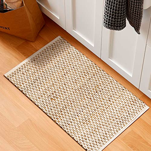 Ramanta Home Jute Cotton Rug 24x36 Inches Natural White, Handwoven Small Farmhouse Honeycomb Artistic Design Floor Rugs for Kitchen, Bedroom, Living Room, Entrance | Accent Reversible for Home Décor - color: Natural, size: 24x36 Cotton Jute Rugs