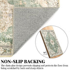 MUJOO Hallway Runner Rug - Machine Washable Non Slip Boho Green Runner for Hallways, Entryway, Kitchen, Bathroom, Bedside - Retro Soft Low-Pile 2'x6' Blossom. - color: Green, size: 2' x 6' (Rectangular)