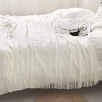 Homiest Decorative Knitted Throw Blanket with Fringe Soft & Cozy Tassel Blanket for Couch Sofa Bed- 50 x 60 (50" x 60", Ivory)