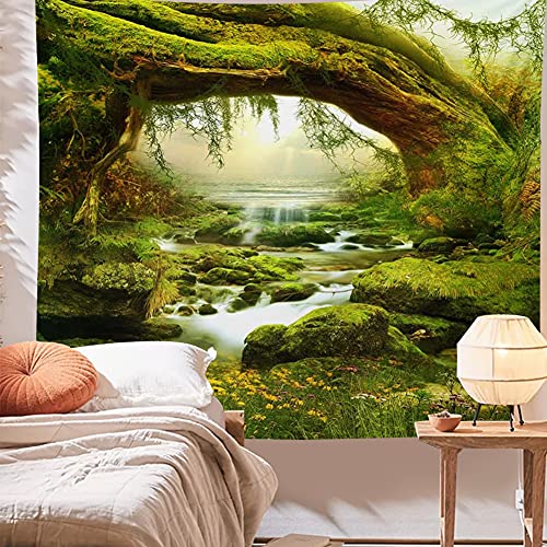 Llamazing Forest Landscape Home Decor - Living Room & Bedroom Magic Tapestry (Sunlight&Creek, 60''L51''W) - color: A Sunlight&Creek, size: 60"L x 51"W