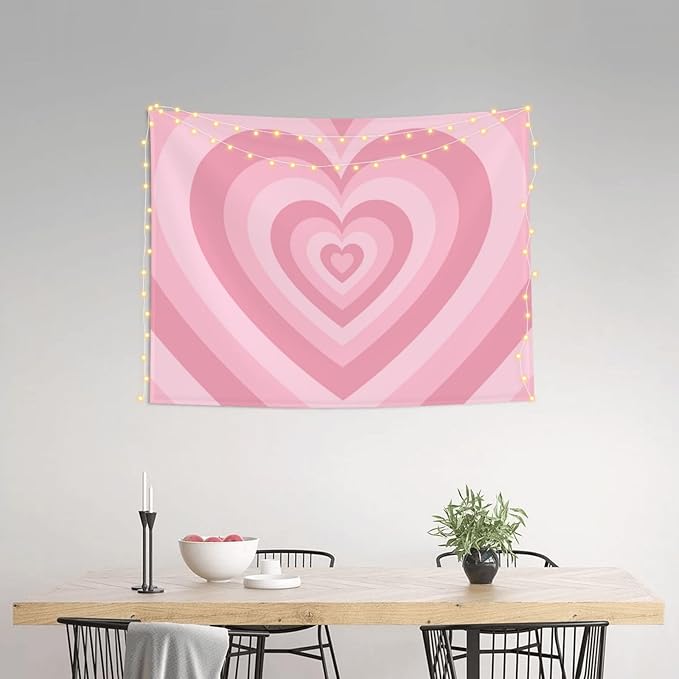 Ochori Pink Heart Preppy Tapestry 29x37 In Aesthetic Wall Hanging Decorative Tapestries Cute Preppy Banner For Teen Girl Bedroom College Dorm Home Living Room Party Decor