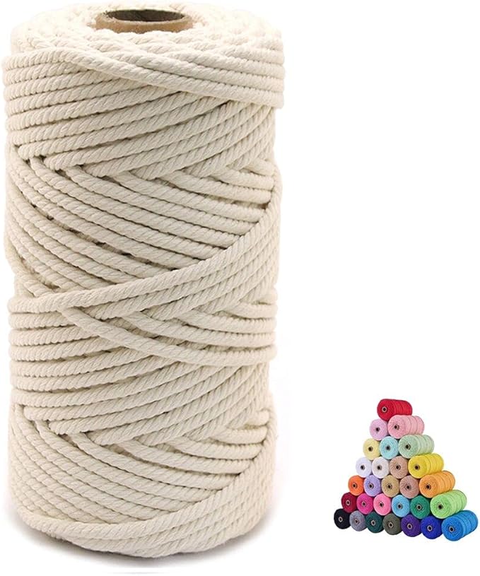 Flipped 100% Natural Macrame Cotton Cord, 6mm x 55 Yards Twine String Colored Cotton Rope Craft Cord for DIY Crafts Knitting Plant Hangers Christmas Wedding Decor (Beige, 6mm55yards)