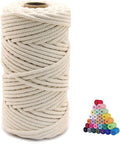 Flipped 100% Natural Macrame Cotton Cord, 6mm x 55 Yards Twine String Colored Cotton Rope Craft Cord for DIY Crafts Knitting Plant Hangers Christmas Wedding Decor (Beige, 6mm55yards)
