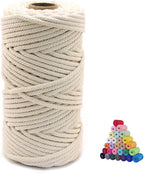 Flipped 100% Natural Macrame Cotton Cord, 6mm x 55 Yards Twine String Colored Cotton Rope Craft Cord for DIY Crafts Knitting Plant Hangers Christmas Wedding Decor (Beige, 6mm55yards)